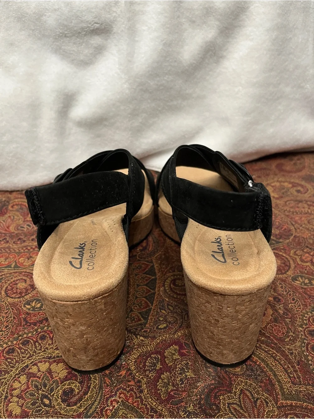 Clarks Nerisa Pace Wedge Heel Sandals - Black Nubuck - NWT - 8.5 Medium